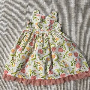 Girls' Floral Dress with Pink Trim